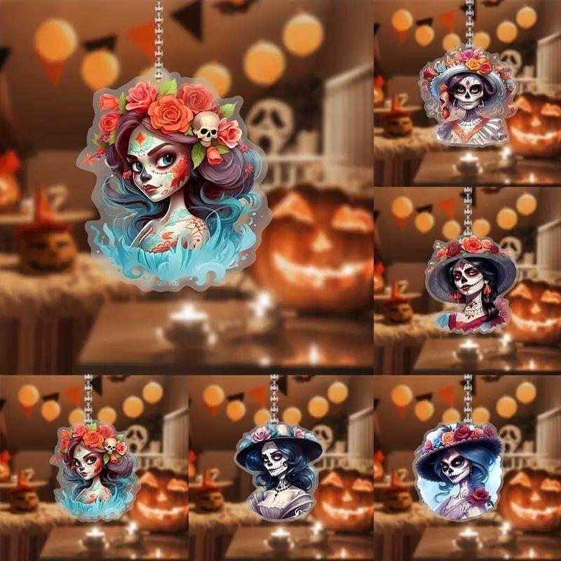 Charming Acrylic Cartoon Skeleton Doll Flat Hanging Pendant Great For Halloween Or Christmas Car Decoration