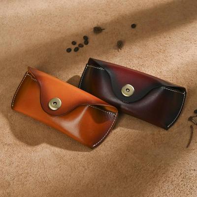 Antique and Trendy Handmade Retro Sunglasses Case, Top Layer Cowhide Glasses Waist Bag, Vegetable Tanned Leather Magnetic Buckle Glasses Bag