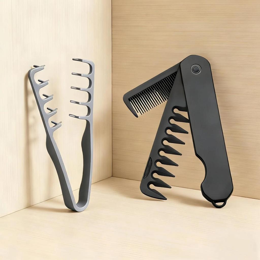 Professional 3 In 1 Pocket Folding Combs Wide Tooth Oil Head Comb Beard Combing Barber Hair Clipper Comb Salon Hair Styling Tool Double-sided Comb