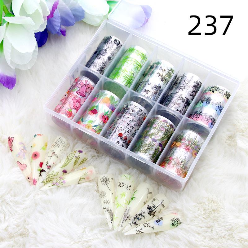 Chińskie Tuszowe Naklejki do Nail Artu: Gwieździste Niebo, Bambus, Kwiat Śliwy - 10 Wzorów