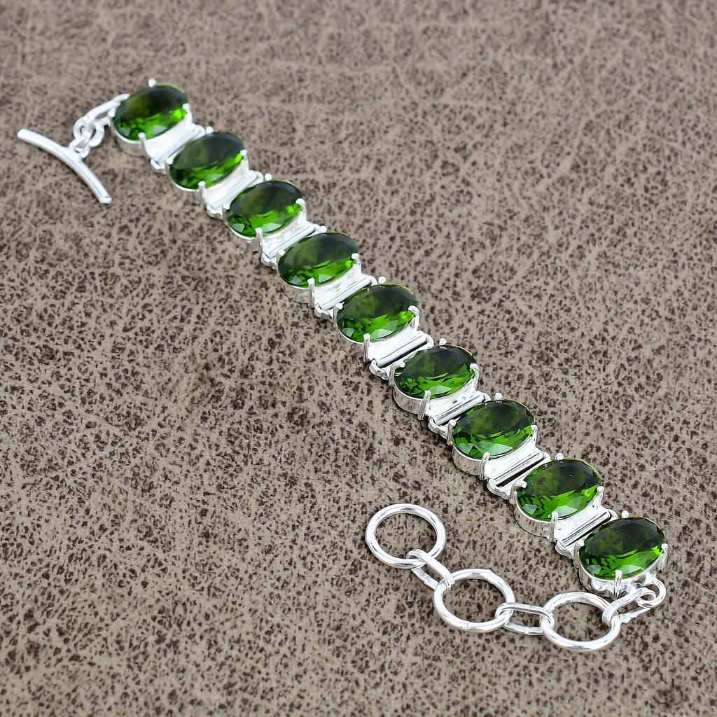 Peridot Gemstone Handmade 925 Sterling Silver Bracelet 7-8" KKG-142
