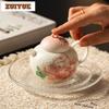 160ml Relief Hand-painted Peony Teapot Handmade Tea Infuser Pot Household Tea Making Kettle With Filter Tea Ceremony Gift Craft
