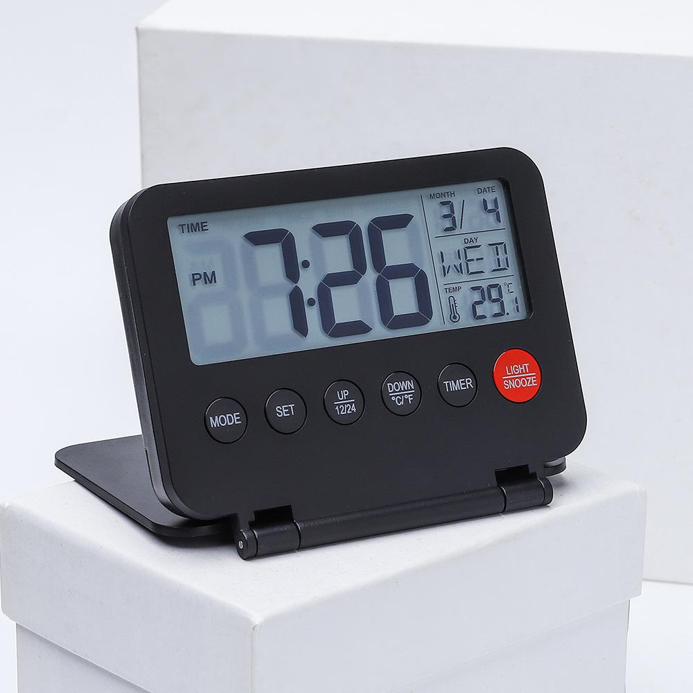 Ultra-Thin Multi-Functional Travel Alarm Clock with Light, Flip Design, Model 035