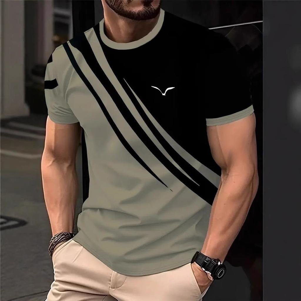 Sommer Rundhals 3D Streifenmuster Print Top Modische Lässige Kurzarm Herren T-Shirts