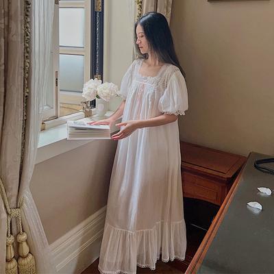 Women's Short-sleeved Nightgown Summer Pure Cotton Embroidered Women's Pajamas Solid Color Summer Pajamas for Women