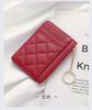 1pcs Soft sheepskin short wallet, small fragrance style diamond grid ultra-thin leather zipper mini change bag for women