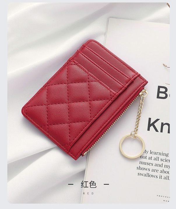 1pcs Soft sheepskin short wallet, small fragrance style diamond grid ultra-thin leather zipper mini change bag for women