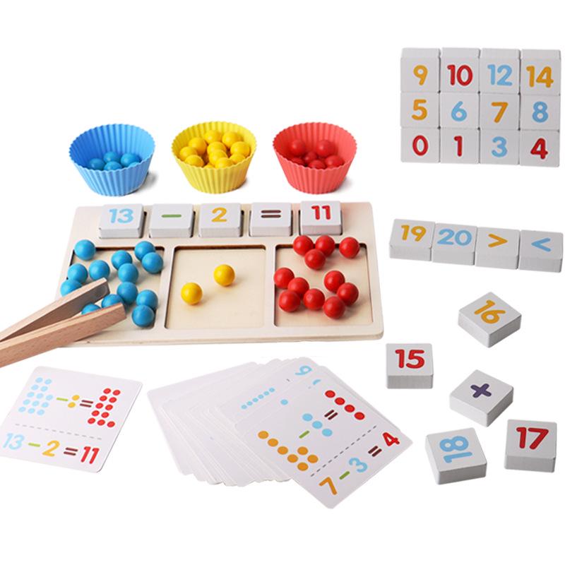 Wooden Bead Counting Game: Educational Toy for Learning Colors, Numbers, and Enhancing Cognitive Skills in Children.