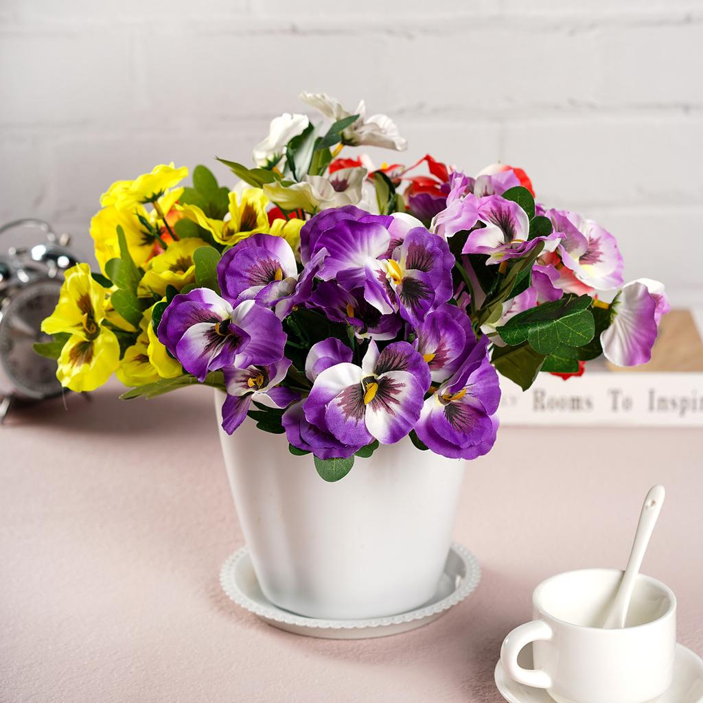 Artificial Flower Spring Uv Protection Artificial 5-Pronged Pansy Wildflower Daisy, Artificial Silk Flower Outdoor Decorative Flower