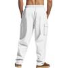 Men's linen trousers four seasons thin section breathable workwear multi-pocket loose casual trend wide-legged trousers