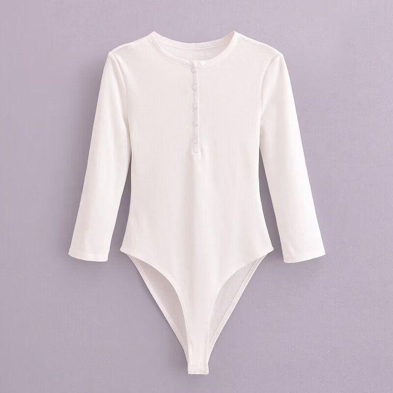 

Модный стиль 2024 Осень и Зима Новая женская одежда Легче всего сочетать Рубчатый хлопок Клетчатый круглый вырез Комбинезон 8686631 White L