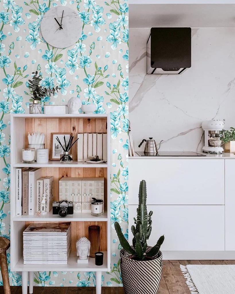 Tapeta Samoprzylepna Kwiat Śliwy Zdejmowalna Zielone Liście Wodoodporna Tapeta Winyl Samoprzylepny Papier Kontaktowy Dekoracyjny