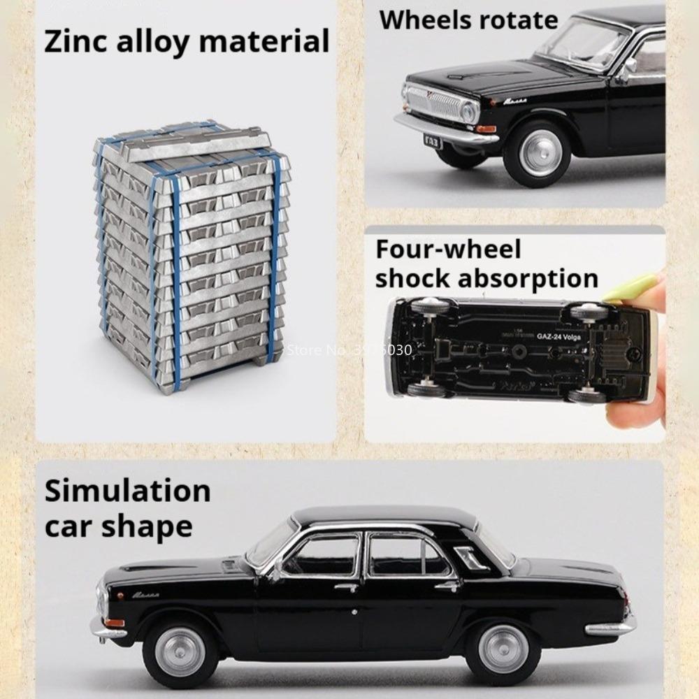 1:64 Scale GAZ-24 Cars Models Toys Wheels Shock Absorption Miniature Vehicles Simulated Interior Model Car for Kids' Edutainment