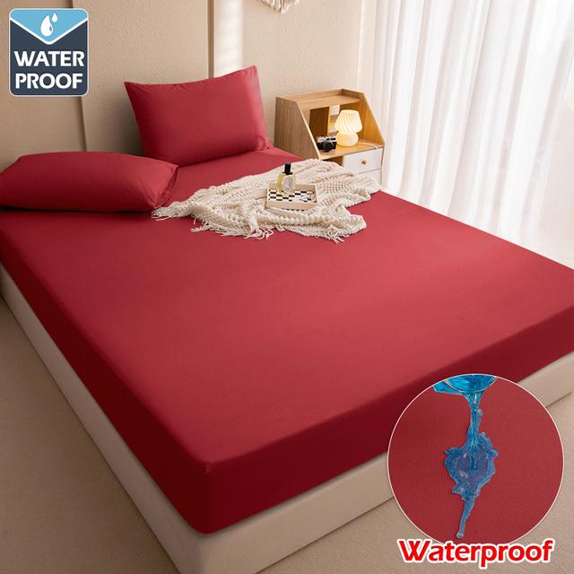 

Water Resist Bed Cover Queen Sheet Breathable Mattress Cover Solid Color Multi -Size King Mattress Protector Fitted Sheet For Home Use 80x200x30cm красный