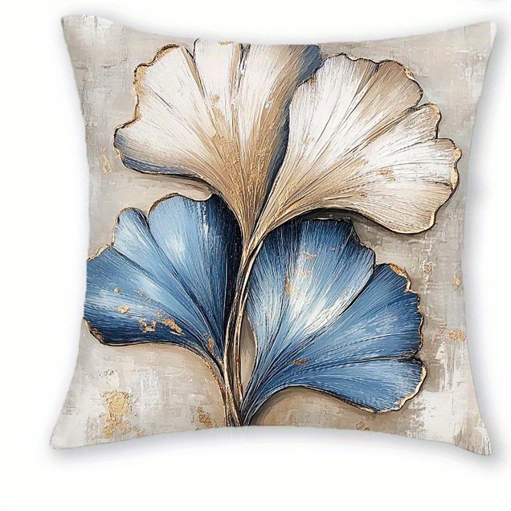 Four Exquisite Pillowcases with Blue and White Floral and Feather Art Prints Sofa cushion cover home room decoration