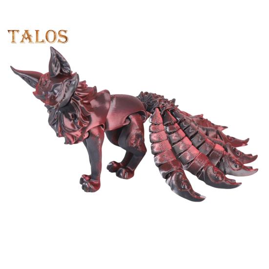 Drukowana w 3D Ozdoba Lis Figurka Lisa Dziewięcioogonowego z Ruchomymi Ogonami i Kończynami Zwierzęca Figurka Akcji Elastyczna Zabawka Fidget do Redukcji Stresu Na Biurko