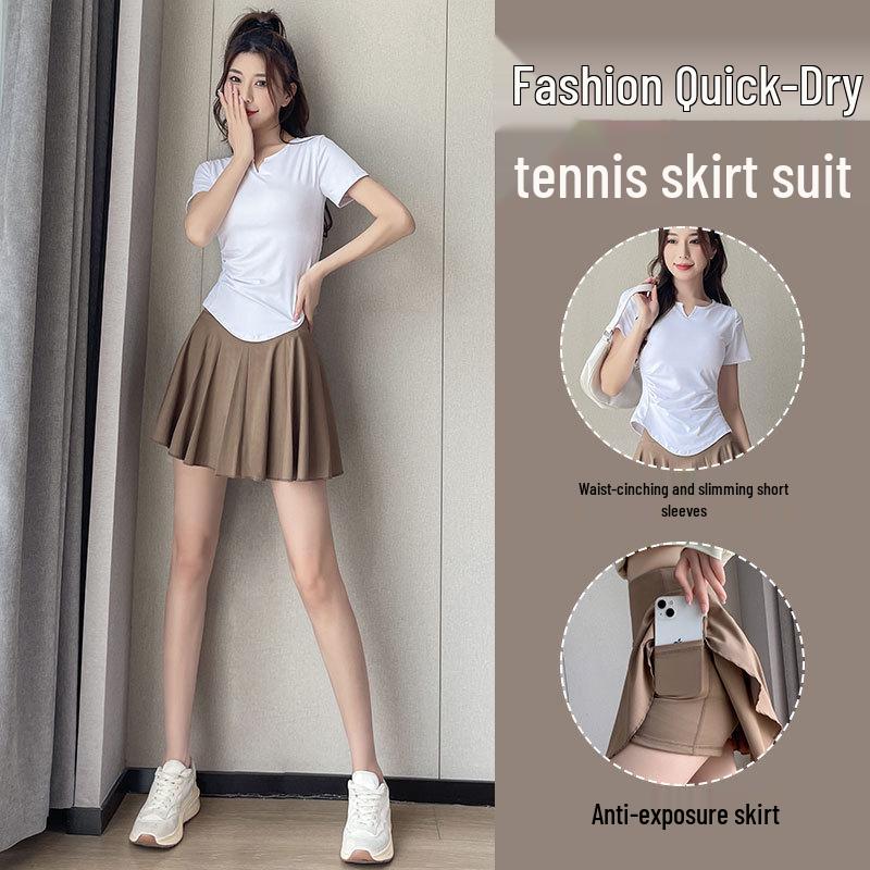 Dámská letní 2025 rychleschnoucí sada sportovního oblečení na badminton a tenis s plisovanou sukní