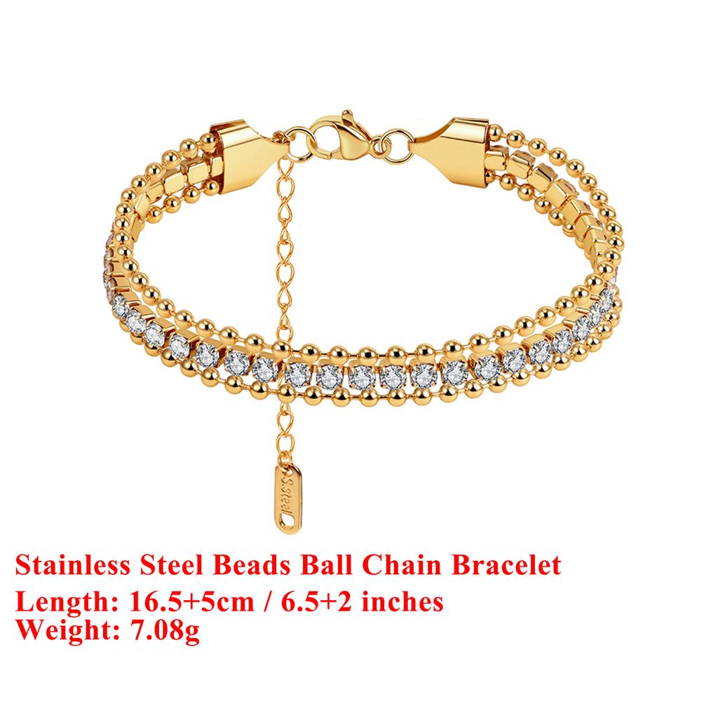 EFFIE QUEEN Edelstahl 18 Karat Gold Runde Perlen Kugelkette Armband Luxuriöser Schmuck für Damen, Herren Hochzeitsparty Bankett STKB06