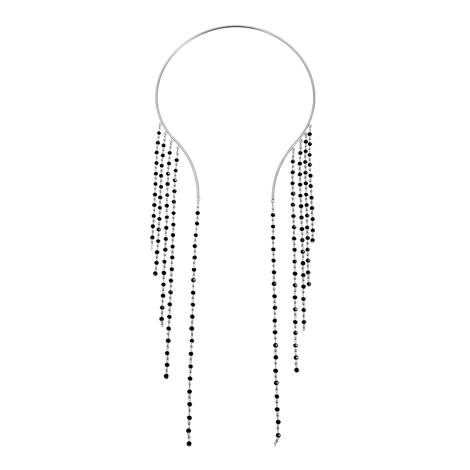 

Multi-tassel Black Bead Choker, Ins Sexy Futuristic Style Evening Dress Versatile Neck Ring 1