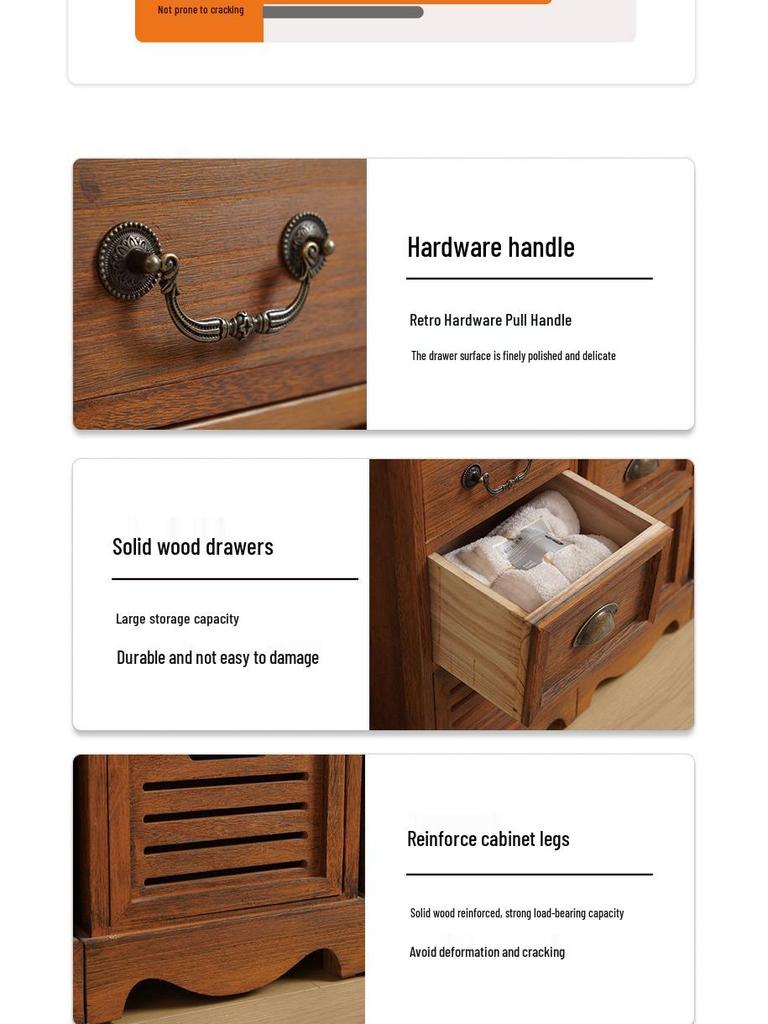 American Solid Wood Narrow Five-Drawer Sideboard and Bedside Cabinet