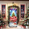 Fluorescerande Juldörröverdrag 71x35 tum Lyser i Mörkret Dörrbanner med Jultomte Gran Presentask för Vinter ytterdörr Fest Väggdekor