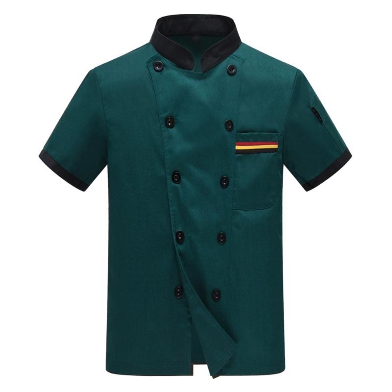 Double Breasted Chefs Coat Breathable Chefs Jacket Color Stitching Chefs Uniform Hotel Restaurant Work Shirt Clothes