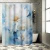 Beautiful Blue White Flower Shower Curtain Bathroom Decor Set For Home Bathrooms Made From Waterproof Polyester Fabric With Hook