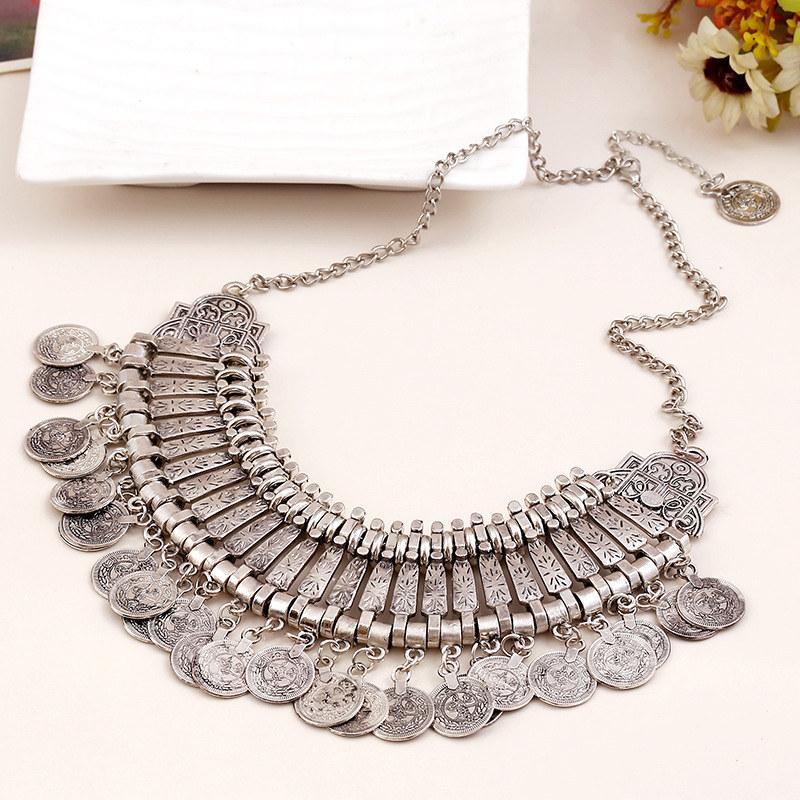 Vintage Design Coins Tassels Necklace Women Fashion Sweater Chain for Ladies Gifts Jewelry GZW