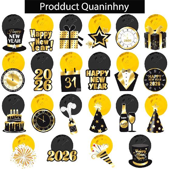 Happy New Year Party Hanging Swirls 22Pcs New Year Countdown Clock Theme Ceiling Streamers for 2026 New Years Eve Party Decorations Midnight