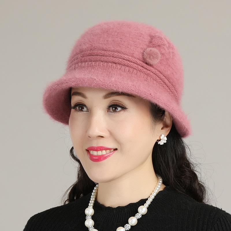 New Arrival Elderly Women's Hat Plush Lining Warm Short Brim Beret, Mother Grandma Knitted Hat