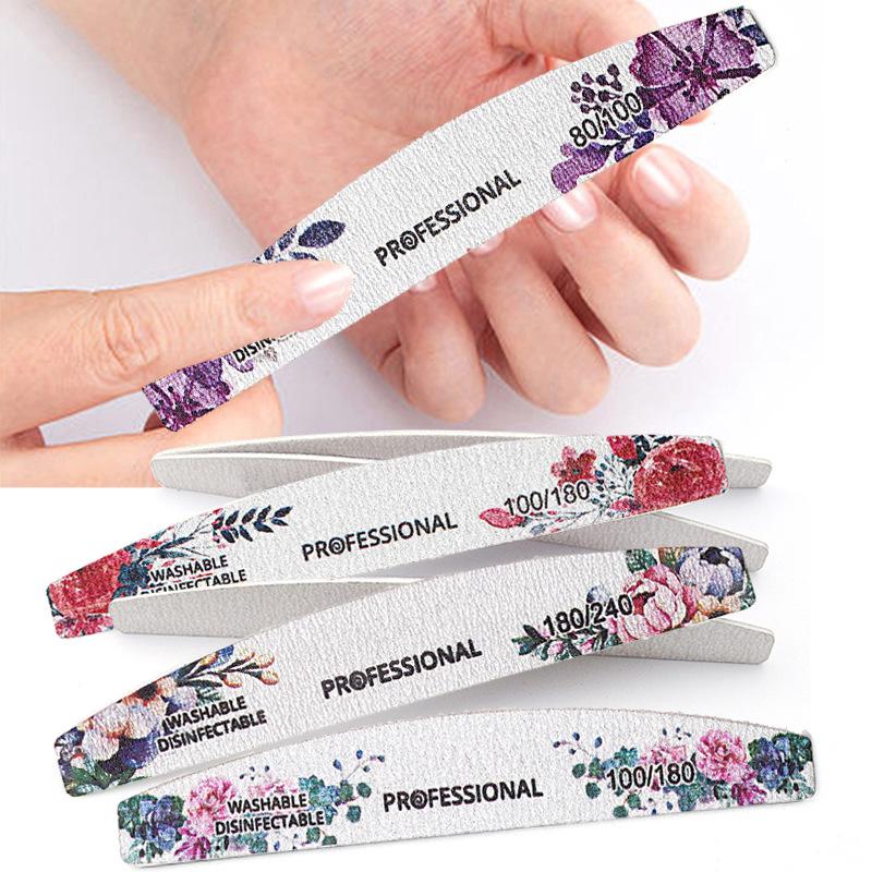 Available: Gray Professional Wood Nail File with Rose Design - Thin, Washable, for Shaping and Polishing Nails