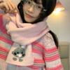 Sweet Cashmere Knitted Scarf Colorful Winter Neck Warmer Panda Cartoon Embroidery Scarf  Daily