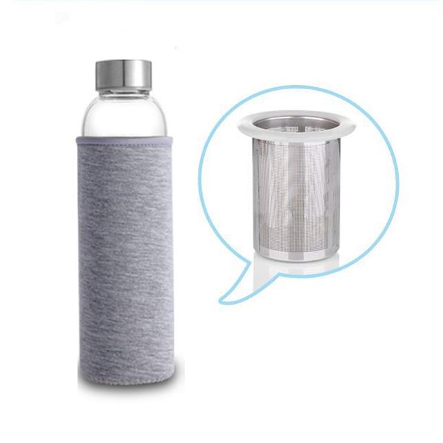 

UPORS 550ML High Temperature Resistant Glass Sport Water Bottle with Tea Infuser + Protective Bag Water Bottle 550ML серый