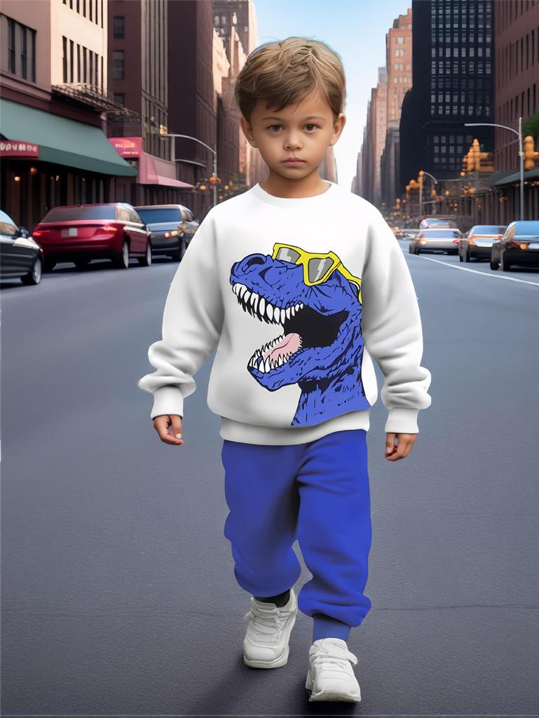 Conjunto de Moletom com Calça 3D de Dinossauro para Meninos - Roupa Tendência 2025