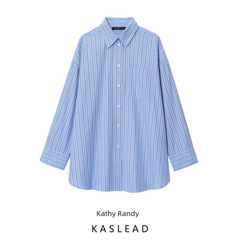 Kaslead New Women Clothes Western Style Long Sleeve Stripe Loose Poplin Shirts 0975111 073