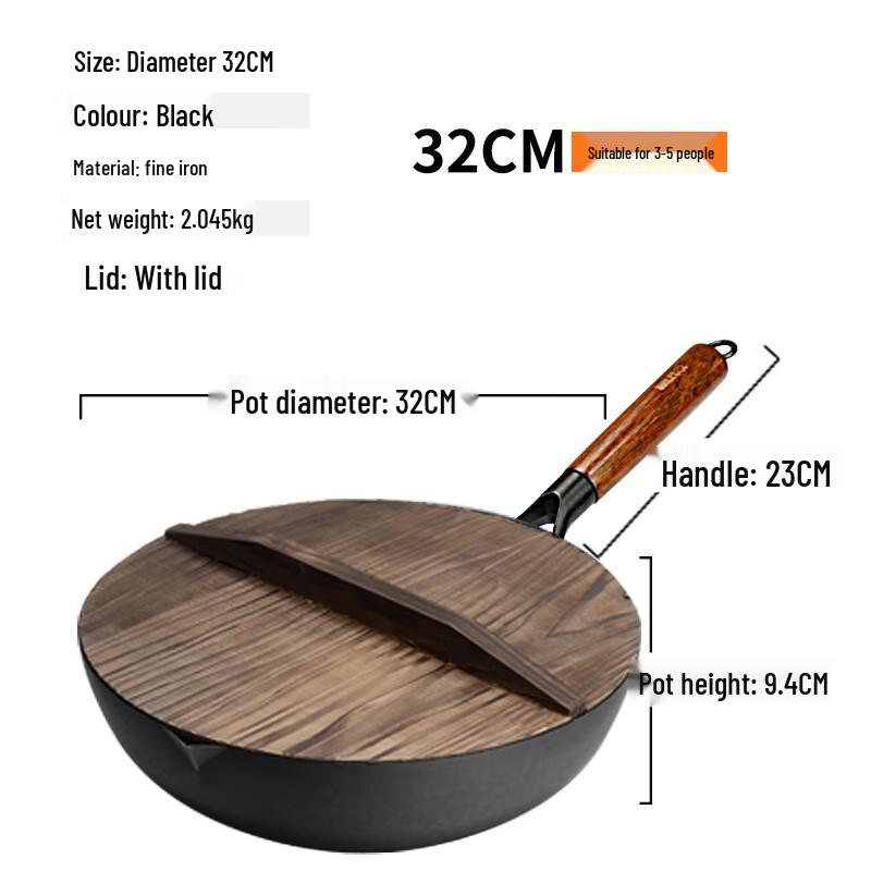 Wutuo 28CM Pre-Seasoned Hammered Iron Wok Set