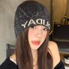 Korean Style Highlight Letters Black Knitted Baotou Hat for Women Showing Face Small Versatile Pile Hat Big Head Circumference Pullover Cold Hat