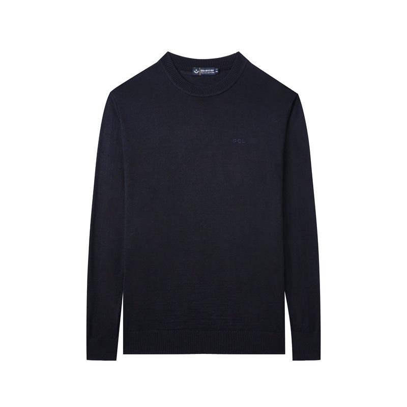 Men s Dark Blue Wool Security Uniform Sweater - Round Neck, Long Sleeve, Embroidered. 100
