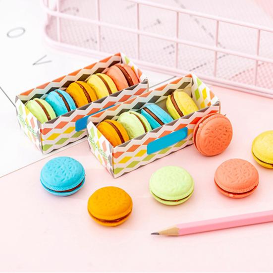 5Pcs Macaron Cookie-Shaped Eraser Set Cute Creative Erasers for Kids Students Colorful Pastel Soft Rubber Erasers Fun School Supplies Classroom Prize