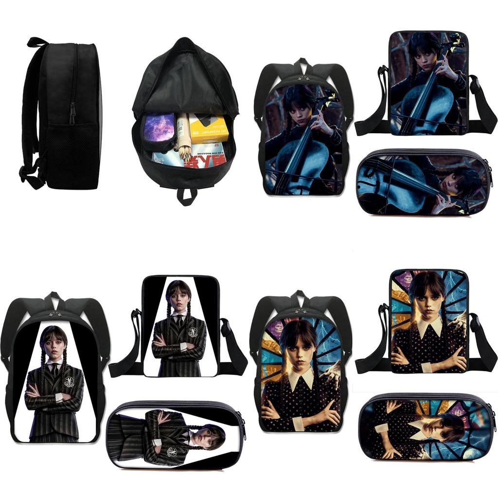 Set de 3 piezas Miércoles La Familia Addams Mochila+bolso de hombro+estuche para lápices Regalo para niños