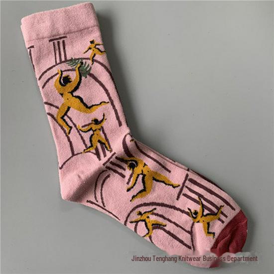 Șosete la modă cu pictură în ulei franceză: Șosete de vițel colorate, cu tub mediu-înalt, de nișă, la modă pentru femei