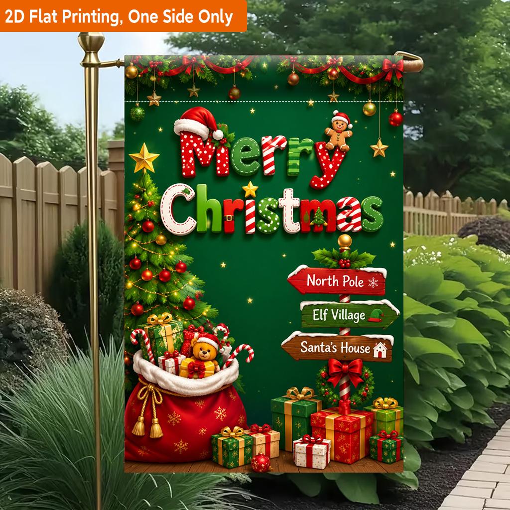 2D Flat, 2D Flat Printing Garden Flag 1pc, Merry Christmas Mood Durable Single-Sided Print Yard Flag, Garden & Home Holiday Decoration, 29.97x44.96 Cm