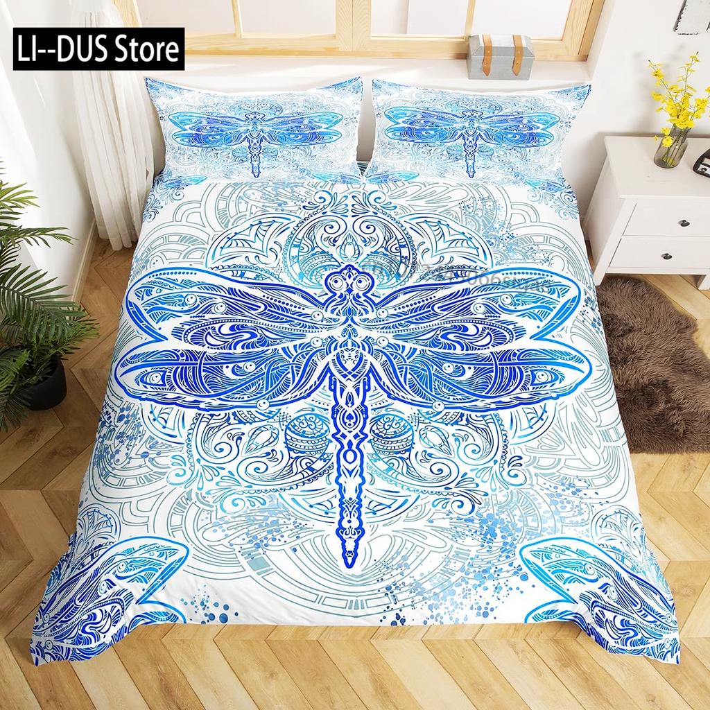 Comforter Colorful Dragonfly Wing Queen Size Bedding Set For Kids Teens Adult Comforter Decoration 3 Pcs Bed Set