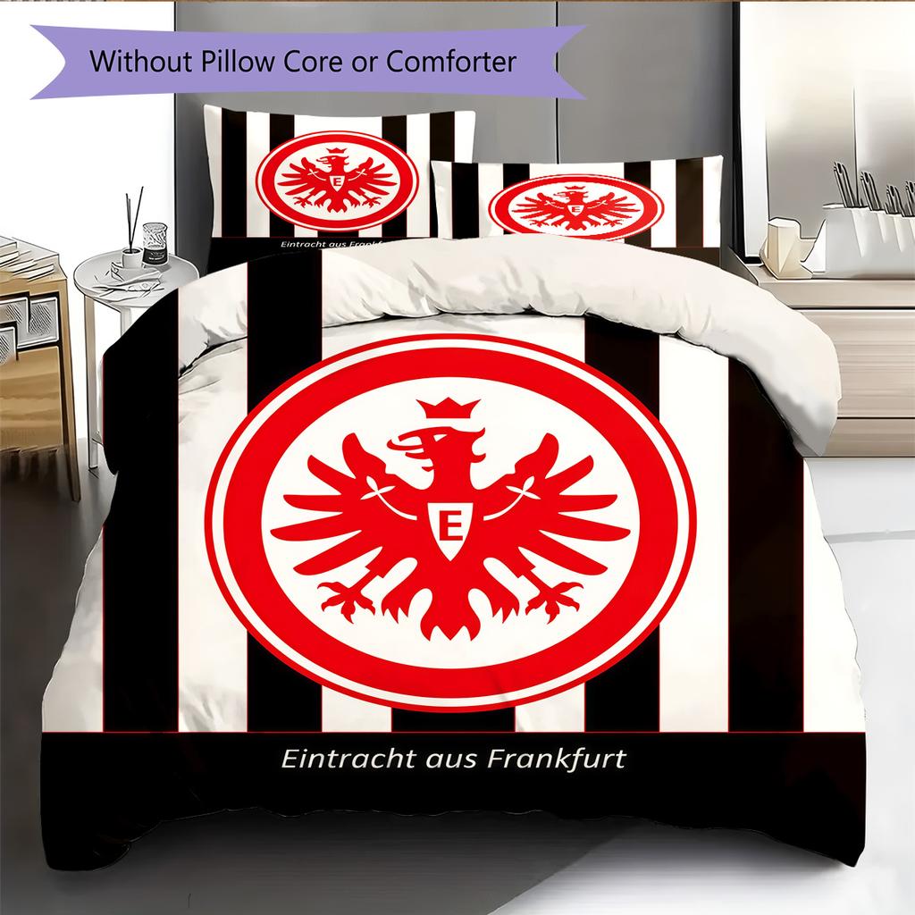 Black‑Red Eintracht Frankfurt Pattern Bedding Quilt Set Home Decoration Gift (1 * duvet cover + 2 * pillowcase without core).xwn