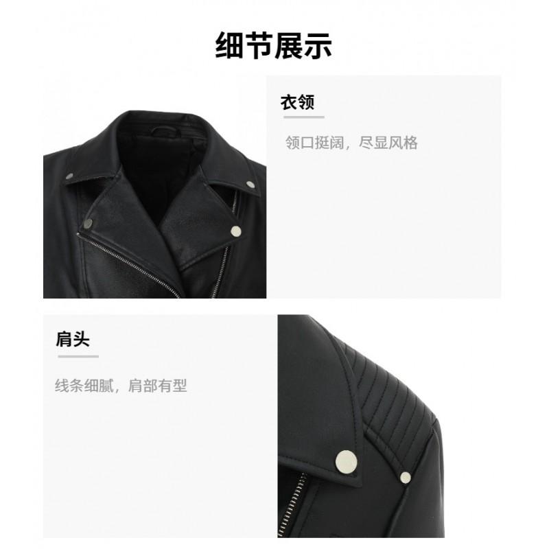 Womens Black Short PU Leather Moto Jacket With Multiple Zippers Streetwear Style 2026