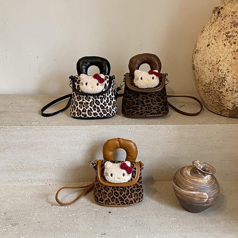 Borsa a tracolla Hello Kitty con stampa leopardata in PU per donna con tasca per cellulare per il tragitto quotidiano