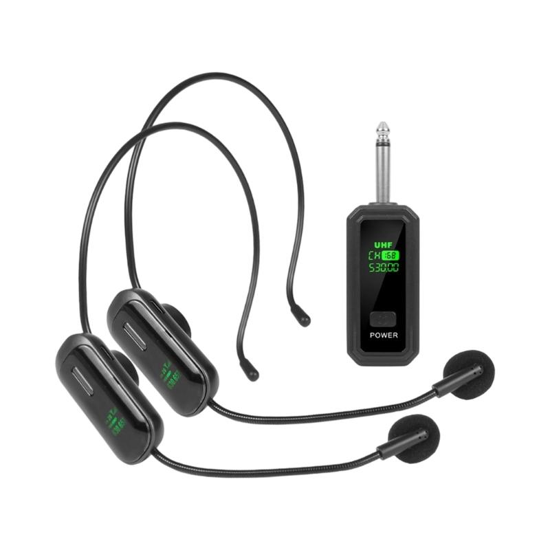1Set Wireless Headsets Microphones Kit Supporting One Transmitters to Two Receivers for Duet Group Performances