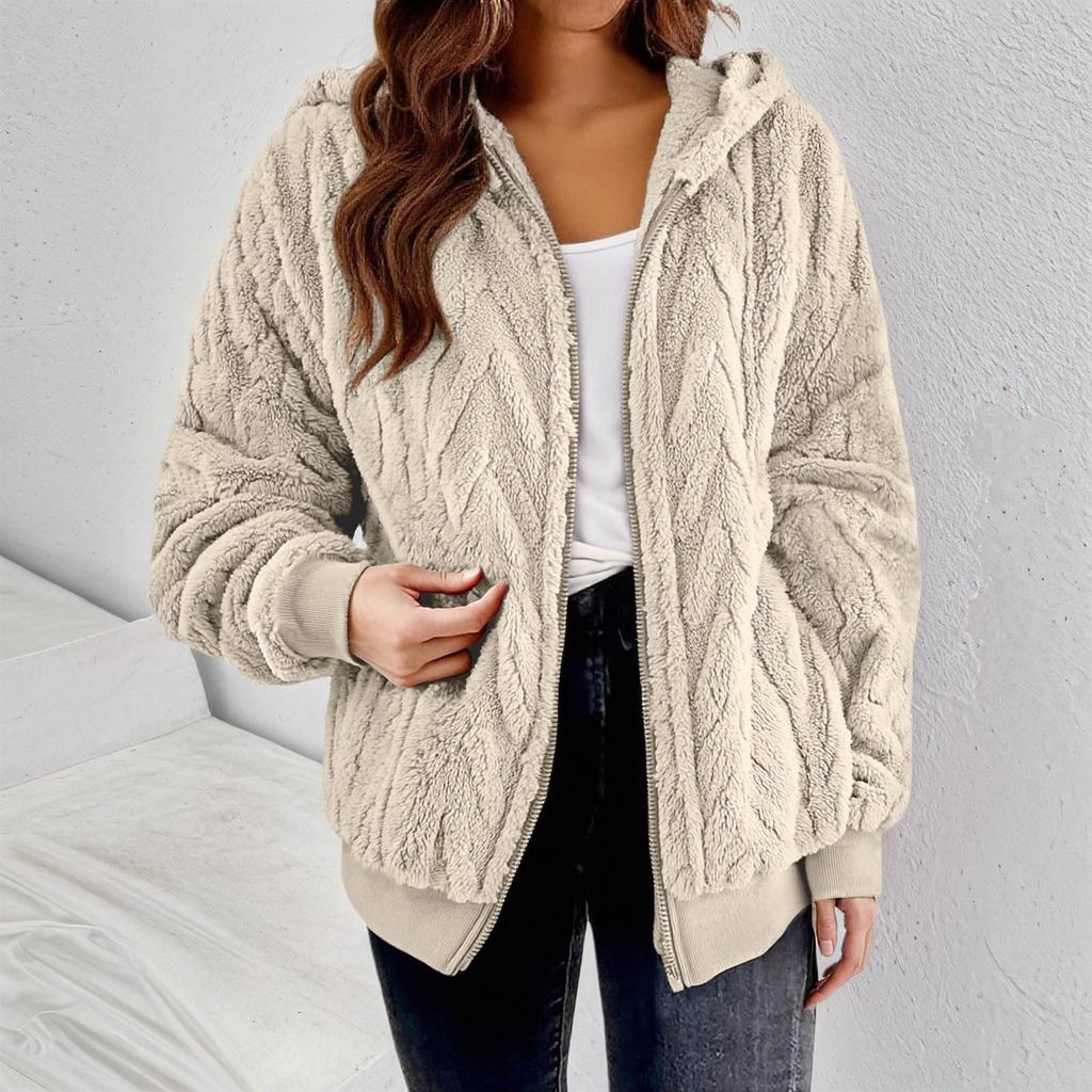 Fleece Jacket Women With Hood Fuzzy Zip Up Hoodie Oversized Soft Warm Knit Pullover Sweatshirt