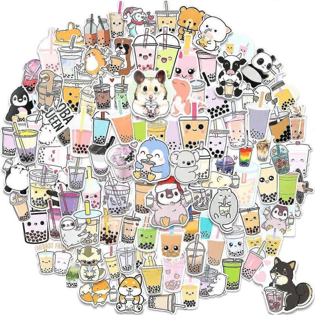 Pack of 100 Boba Stickers,Cute Bubble Tea Stickers, Vinyl Boba Tea Stickers, Milk Stickers