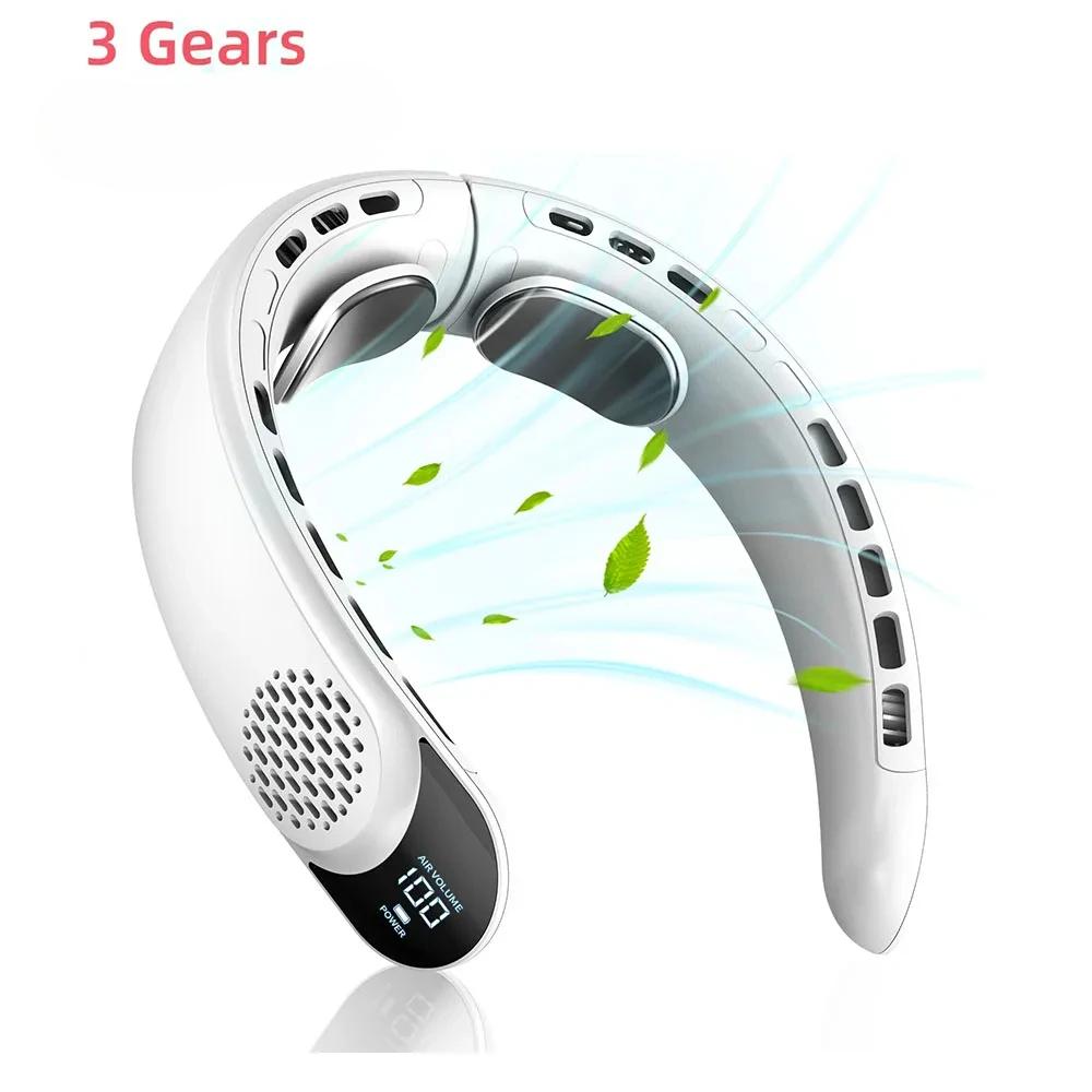 

2024 Новый четырехъядерный USB вентилятор для шеи, турбинный безлопастной дизайн, простое управление и переноска для использования на открытом воздухе, портативный летний подарок 2000mAh белый